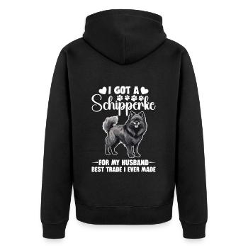 Ich Habe Einen Schipperke Für Meinen Mann, Den - Unisex Premium Bio Zip Hoodie - Schwarz - Hinten - Nico (187cm)