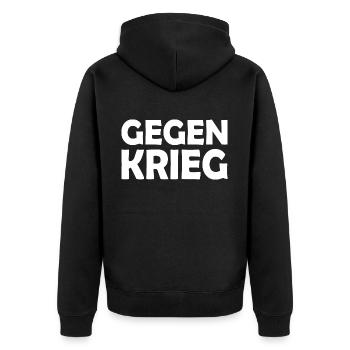 Gegen krieg - Unisex Premium Bio Zip Hoodie - Schwarz - Hinten - Nico (187cm)