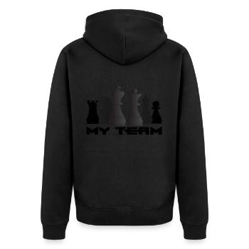 Schach - Unisex Premium Bio Zip Hoodie - Schwarz - Hinten - Nico (187cm)
