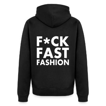 Fuck fast fashion - Veste à capuche bio Premium Unisexe - noir - Dos - Nico (187cm)