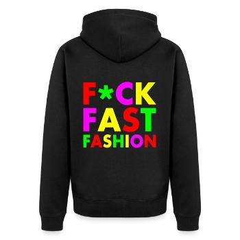 Fuck fast fashion - Veste à capuche bio Premium Unisexe - noir - Dos - Nico (187cm)