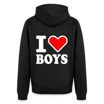 I love boys - Unisex Premium Bio Zip Hoodie - Schwarz - Hinten - Nico (187cm)