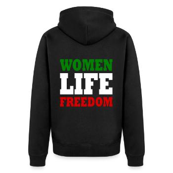 Women life freedom iran - Unisex Premium Bio Zip Hoodie - Schwarz - Hinten - Nico (187cm)