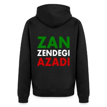 Zan zendegi azadi women life freedom - Unisex Premium Bio Zip Hoodie - Schwarz - Hinten - Nico (187cm)