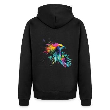 Vogel Farbige bunte Farb Spritzer - Unisex Premium Bio Zip Hoodie - Schwarz - Hinten - Nico (187cm)
