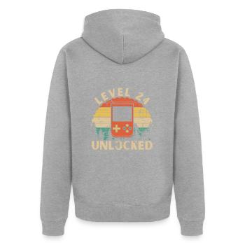 Level 24 Unlocked - Unisex Premium Organic Zip Hoodie - heather grey - Back - Nico (187cm)