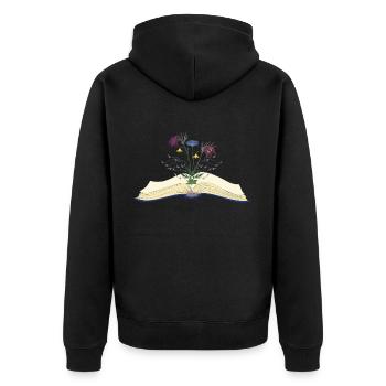 Wild Blumen Blüten wachsen aus Buch - Unisex Premium Bio Zip Hoodie - Schwarz - Hinten - Nico (187cm)