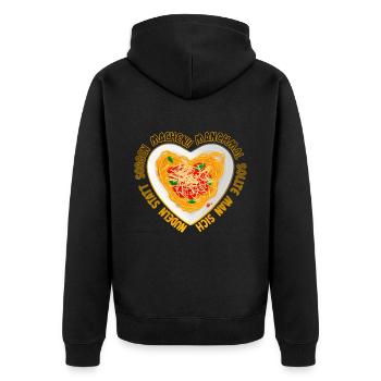 Statt Sorgen Nudeln machen - Unisex Premium Bio Zip Hoodie - Schwarz - Hinten - Nico (187cm)