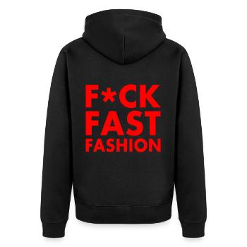Fuck fast fashion - Veste à capuche bio Premium Unisexe - noir - Dos - Nico (187cm)