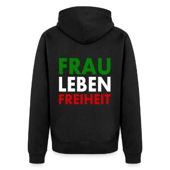 Frau leben freiheit - Unisex Premium Bio Zip Hoodie - Schwarz - Hinten - Nico (187cm)