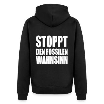 Stoppt den fossilen wahnsinn - Unisex Premium Bio Zip Hoodie - Schwarz - Hinten - Nico (187cm)