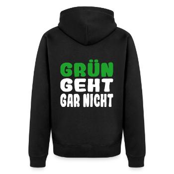 Grün Geht Gar Nicht - Unisex Premium Bio Zip Hoodie - Schwarz - Hinten - Nico (187cm)