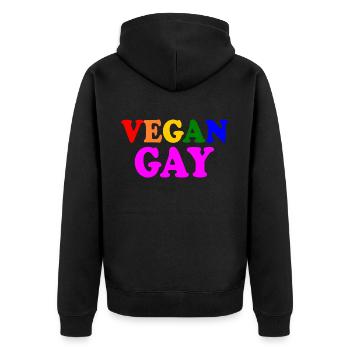 Vegan gay - Unisex Premium Organic Zip Hoodie - black - Back - Nico (187cm)