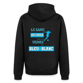 Marseille Supporter Club Sang Bleu et Blanc Fuß - Unisex Premium Bio Zip Hoodie - Schwarz - Hinten - Nico (187cm)