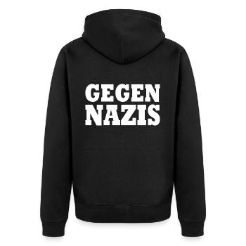 Gegen nazis - Unisex Premium Bio Zip Hoodie - Schwarz - Hinten - Nico (187cm)