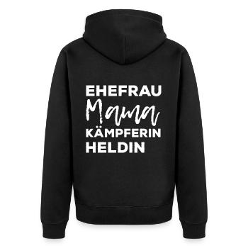 Ehefrau Mama Kämpferin Heldin - Unisex Premium Bio Zip Hoodie - Schwarz - Hinten - Nico (187cm)
