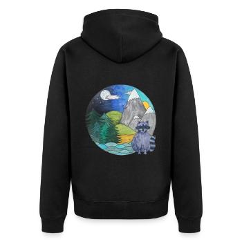 Landschaft Waschbär Outdoor Naturliebhaber - Unisex Premium Bio Zip Hoodie - Schwarz - Hinten - Nico (187cm)