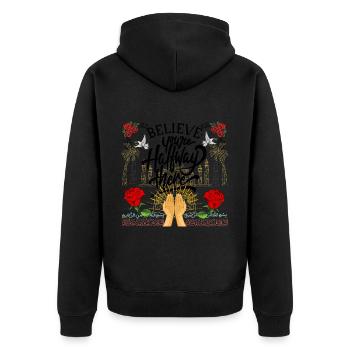 Believe And You Are Halfway There - Unisex Premium Bio Zip Hoodie - Schwarz - Hinten - Nico (187cm)