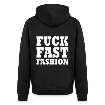 Fuck fast fashion - Veste à capuche bio Premium Unisexe - noir - Dos - Nico (187cm)