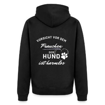 vorsicht vor frauchen hund harmlos hunde spruch - Unisex Premium Bio Zip Hoodie - Schwarz - Hinten - Nico (187cm)