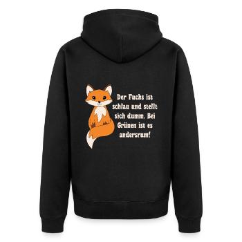 Der Fuchs ist schlau und stellt sich dumm bei Grün - Unisex Premium Bio Zip Hoodie - Schwarz - Hinten - Nico (187cm)