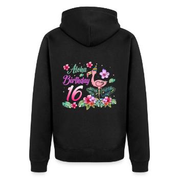 Aloha Birthday 16 Flamingo Bird 16th Birthday - Unisex Premium Organic Zip Hoodie - black - Back - Nico (187cm)