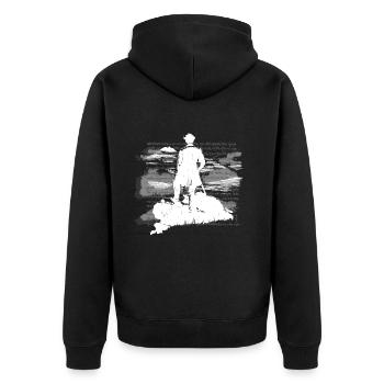 Wanderer über dem Nebelmeer Berge Gipfel Mystik - Unisex Premium Bio Zip Hoodie - Schwarz - Hinten - Nico (187cm)