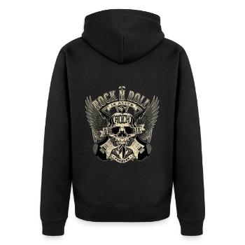ROCKEN ODER STERBEN - Unisex Premium Bio Zip Hoodie - Schwarz - Hinten - Nico (187cm)