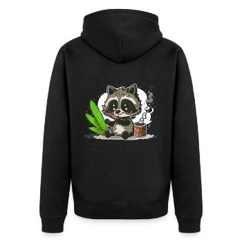 Gemeinsamer rollender Waschbär - Unisex Premium Bio Zip Hoodie - Schwarz - Hinten - Nico (187cm)