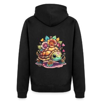 Süße Schildkröte zwischen den Rosen - Unisex Premium Bio Zip Hoodie - Schwarz - Hinten - Nico (187cm)