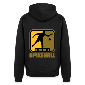 Farben änderbar | Roundnet Spike Ball Spikeball - Unisex Premium Bio Zip Hoodie - Schwarz - Hinten - Nico (187cm)