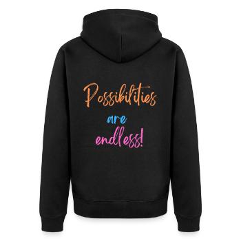 KDFA I Possibilities are endless! - Unisex Premium Bio Zip Hoodie - Schwarz - Hinten - Nico (187cm)