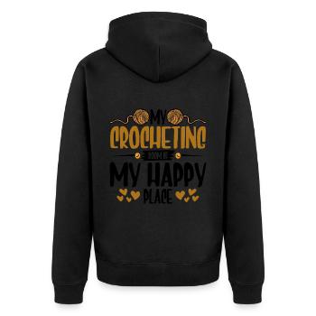 My crocheting room is my happy place - Unisex Premium Bio Zip Hoodie - Schwarz - Hinten - Nico (187cm)