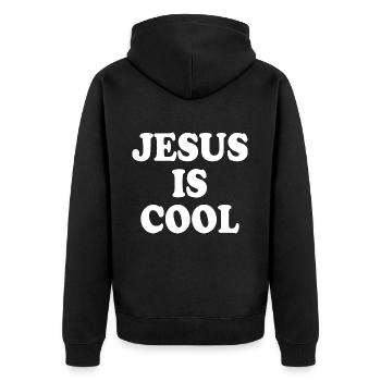 Jesus is cool - Unisex Premium Organic Zip Hoodie - black - Back - Nico (187cm)