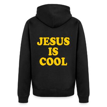 Jesus is cool - Unisex Premium Organic Zip Hoodie - black - Back - Nico (187cm)