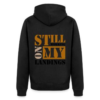 Still Working On My Landings - Unisex Premium Bio Zip Hoodie - Schwarz - Hinten - Nico (187cm)