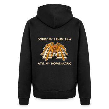 Meine Tarantel hat meine Hausaufgaben gefressen - Unisex Premium Bio Zip Hoodie - Schwarz - Hinten - Nico (187cm)