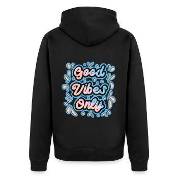 Good Vibes Only 1 - Unisex Premium Organic Zip Hoodie - black - Back - Nico (187cm)