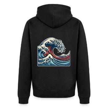 Wave - Unisex Premium Organic Zip Hoodie - black - Back - Nico (187cm)