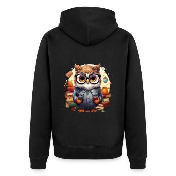Die weise Bibliothekar-Eule - Unisex Premium Bio Zip Hoodie - Schwarz - Hinten - Nico (187cm)