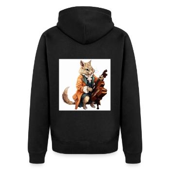 Der musikalische Eichhörnchen-Virtuose - Unisex Premium Bio Zip Hoodie - Schwarz - Hinten - Nico (187cm)
