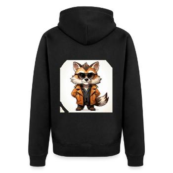 Der modische Waschbär-Designer - Unisex Premium Bio Zip Hoodie - Schwarz - Hinten - Nico (187cm)