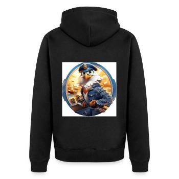 Der majestätische Falkenpilot - Unisex Premium Bio Zip Hoodie - Schwarz - Hinten - Nico (187cm)