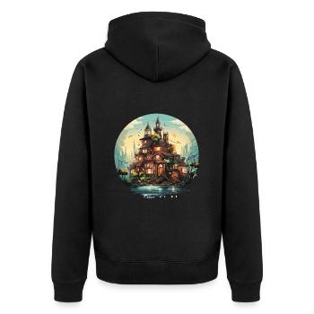 Die urbanen Chroniken - Unisex Premium Bio Zip Hoodie - Schwarz - Hinten - Nico (187cm)