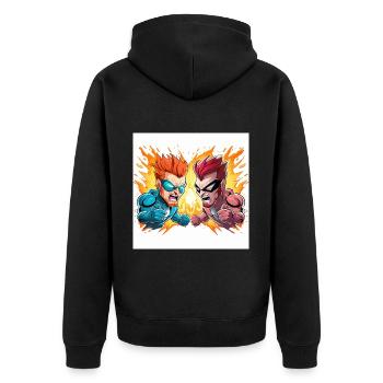 Machtkampf - Unisex Premium Bio Zip Hoodie - Schwarz - Hinten - Nico (187cm)