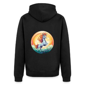 Regenbogen Einhorn Yoga - Unisex Premium Bio Zip Hoodie - Schwarz - Hinten - Nico (187cm)