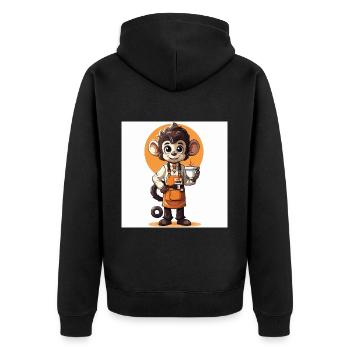 Monkey Barista Coffee Shop Apron - Unisex Premium Organic Zip Hoodie - black - Back - Nico (187cm)