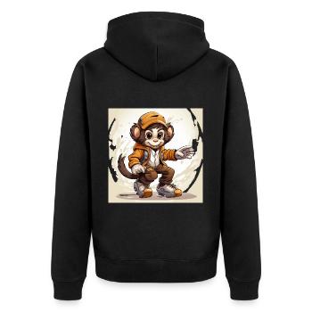 Monkey Skateboarding T-Shirt - Unisex Premium Organic Zip Hoodie - black - Back - Nico (187cm)