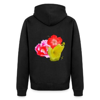 Blumen - Unisex Premium Bio Zip Hoodie - Schwarz - Hinten - Nico (187cm)