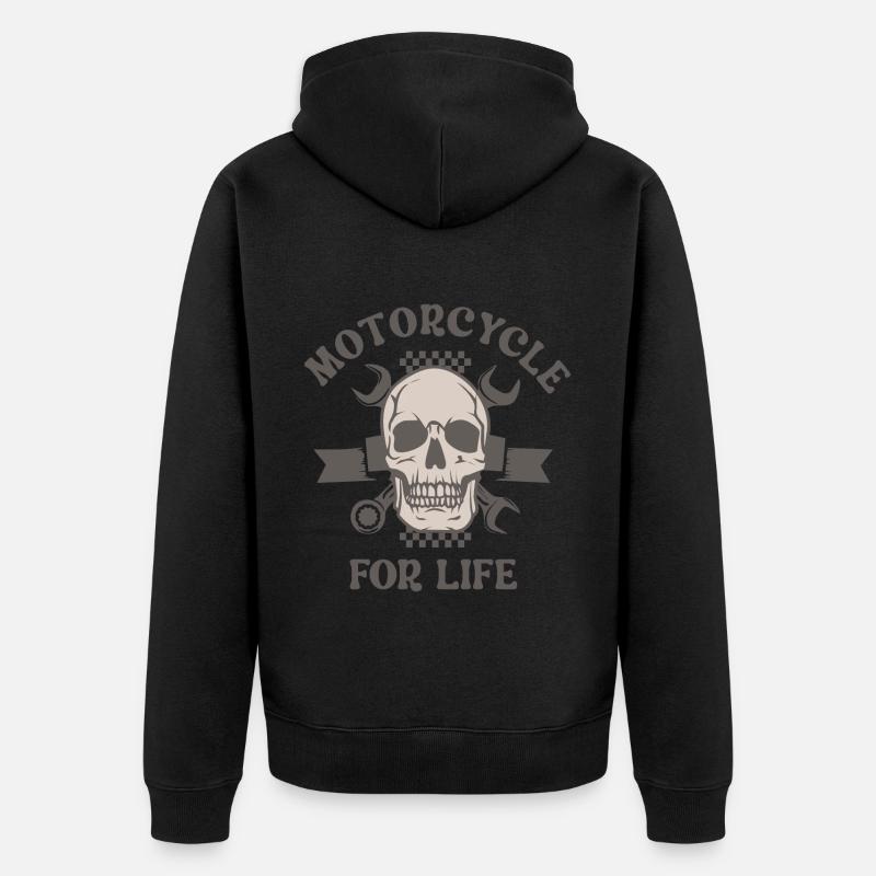 Motorrad ein Leben lang - Unisex Premium Bio Zip Hoodie - Schwarz